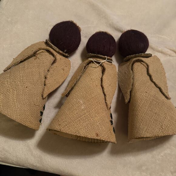 Lot of 3 Vintage 1960's Burlap Cardboard Angels Christmas Taiwan Folk Art Cute - Picture 4 of 6